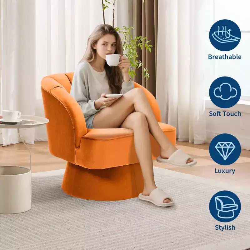 Fauteuil pivotant en velours à 360°, Fauteuil rond moelleux avec assise large et rembourrée, Doux et rembourré pour salon, chambre ou bureau