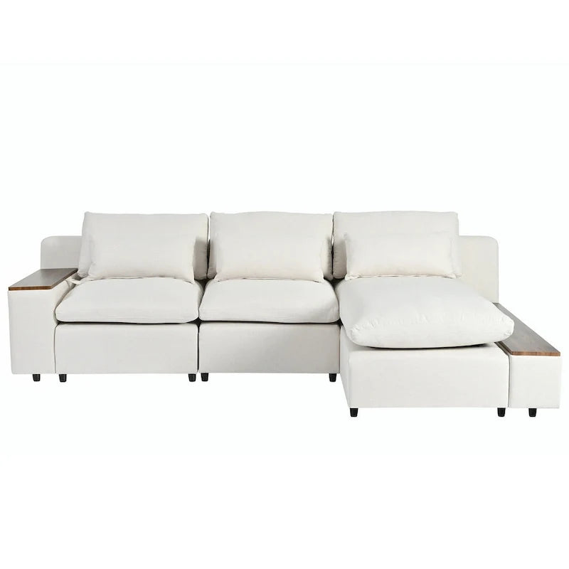 Canapé d'angle 3 places beige 109,8 L avec compartiments de rangement