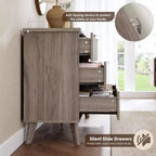 Commode 6 tiroirs pour chambre à coucher, commode de 120 cm de large avec profil incurvé, tiroirs en bois cannelé, commode moderne pour salon