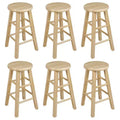 PJ Wood Classic Round-Seat 24 Tall Kitchen Counter Stools for Homes, Dining Spaces, and Bars with Backless Seats, 4 Square Legs, Natural (Set of 6)