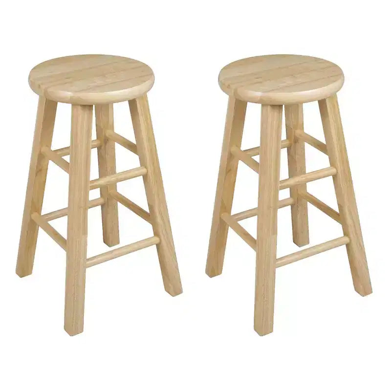 Tabourets de bar PJ Wood classiques à assise ronde de 61 cm de haut pour maisons, salles à manger et bars avec assise sans dossier, 4 pieds carrés, naturel (lot de 6)