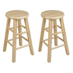 Tabourets de bar PJ Wood classiques à assise ronde de 61 cm de haut pour maisons, salles à manger et bars avec assise sans dossier, 4 pieds carrés, naturel (lot de 6)