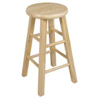 Tabourets de bar PJ Wood classiques à assise ronde de 61 cm de haut pour maisons, salles à manger et bars avec assise sans dossier, 4 pieds carrés, naturel (lot de 6)