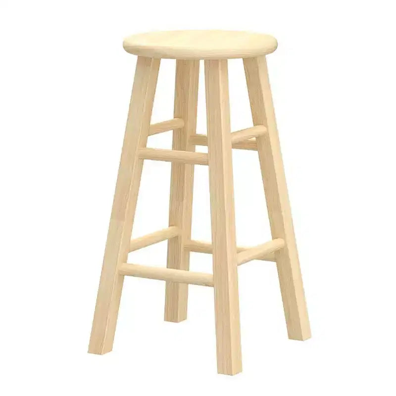 Tabourets de bar PJ Wood classiques à assise ronde de 61 cm de haut pour maisons, salles à manger et bars avec assise sans dossier, 4 pieds carrés, naturel (lot de 6)