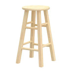 Tabourets de bar PJ Wood classiques à assise ronde de 61 cm de haut pour maisons, salles à manger et bars avec assise sans dossier, 4 pieds carrés, naturel (lot de 6)