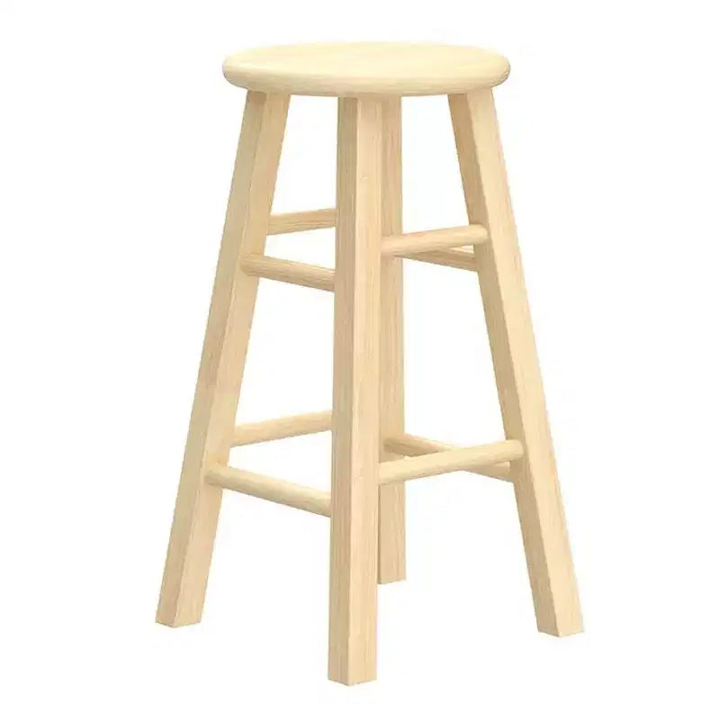 Tabourets de bar PJ Wood classiques à assise ronde de 61 cm de haut pour maisons, salles à manger et bars avec assise sans dossier, 4 pieds carrés, naturel (lot de 6)