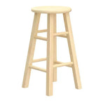 Tabourets de bar PJ Wood classiques à assise ronde de 61 cm de haut pour maisons, salles à manger et bars avec assise sans dossier, 4 pieds carrés, naturel (lot de 6)