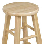 Tabourets de bar PJ Wood classiques à assise ronde de 61 cm de haut pour maisons, salles à manger et bars avec assise sans dossier, 4 pieds carrés, naturel (lot de 6)