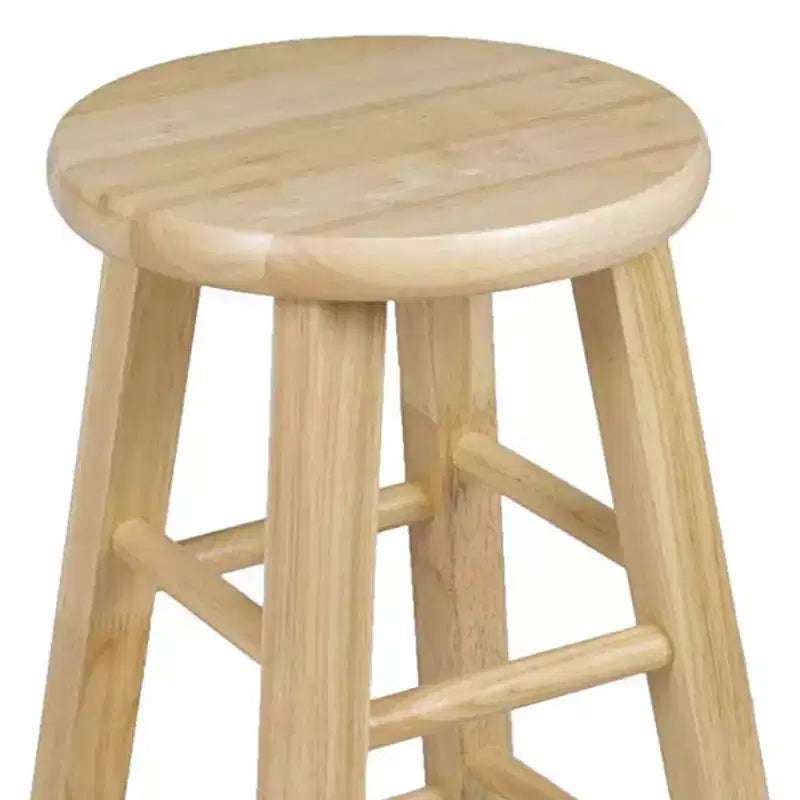 Tabourets de bar PJ Wood classiques à assise ronde de 61 cm de haut pour maisons, salles à manger et bars avec assise sans dossier, 4 pieds carrés, naturel (lot de 6)