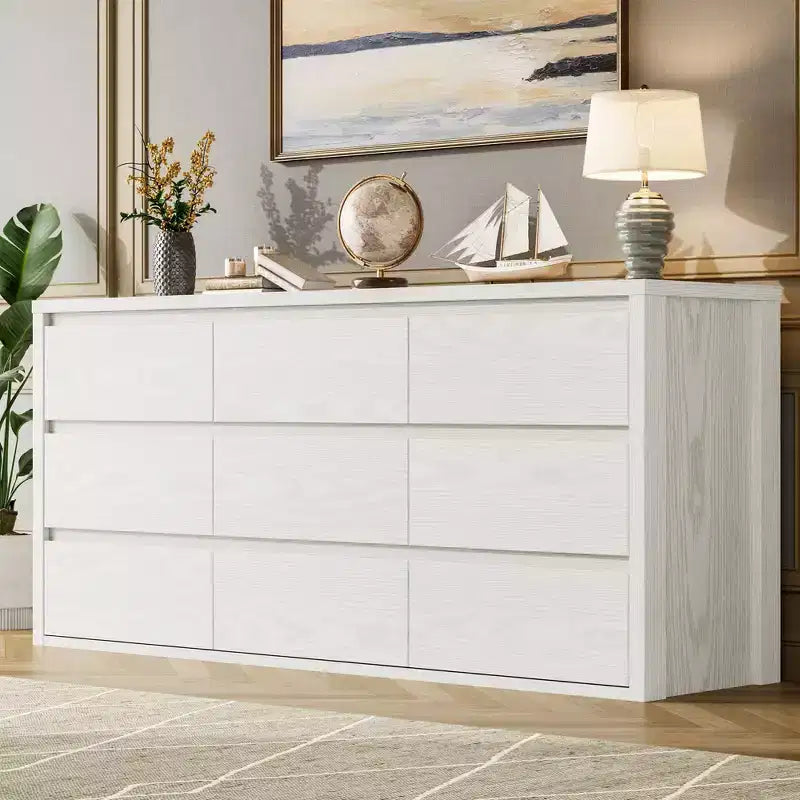 COZONY Commode à 9 tiroirs, Grand meuble de rangement en bois au design minimaliste et moderne pour Chambre, Salon, Couloir