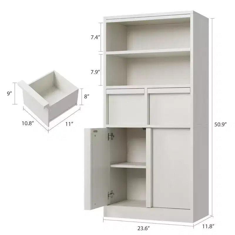 Meuble de Rangement Salle de Bain Haut de 129 cm, Meuble Bas Autonome avec 2 Tiroirs, Meuble de Rangement pour Salon Cuisine Salle de Bain