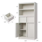 Meuble de Rangement Salle de Bain Haut de 129 cm, Meuble Bas Autonome avec 2 Tiroirs, Meuble de Rangement pour Salon Cuisine Salle de Bain