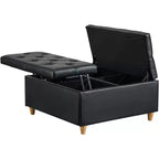 Table basse coffre de rangement Acekool, plateau relevable, capitonné, 90x90x51 cm