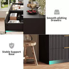 Commode double flûtée à 8 tiroirs, grand chiffonnier anti-basculement pour chambre à coucher, noir