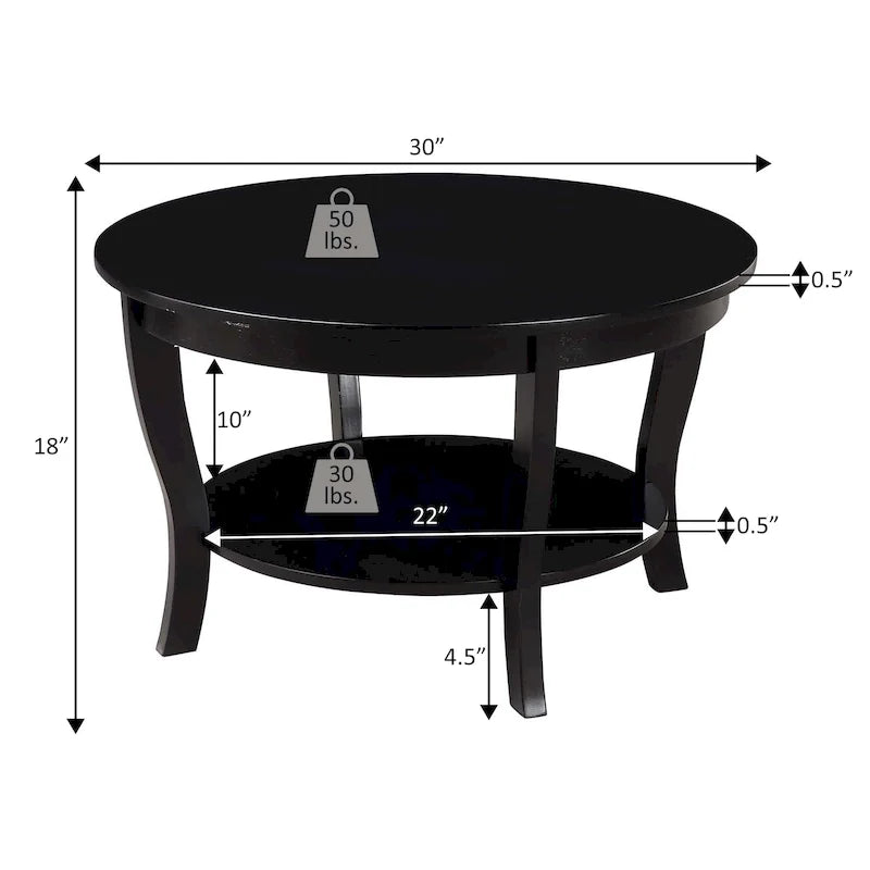 Table basse ronde avec étagère American Heritage de Convenience Concepts