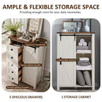 Commode haute moderne de style ferme à 5 tiroirs avec porte coulissante de style grange, organisateur de rangement pour chambre à coucher, salon et chambre d'enfant.