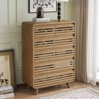 Commode haute SOLACE FURNITURE à 6 tiroirs, commodes avec grille et design incurvé