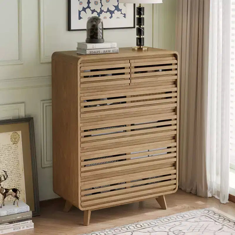 Commode haute SOLACE FURNITURE à 6 tiroirs, commodes avec grille et design incurvé