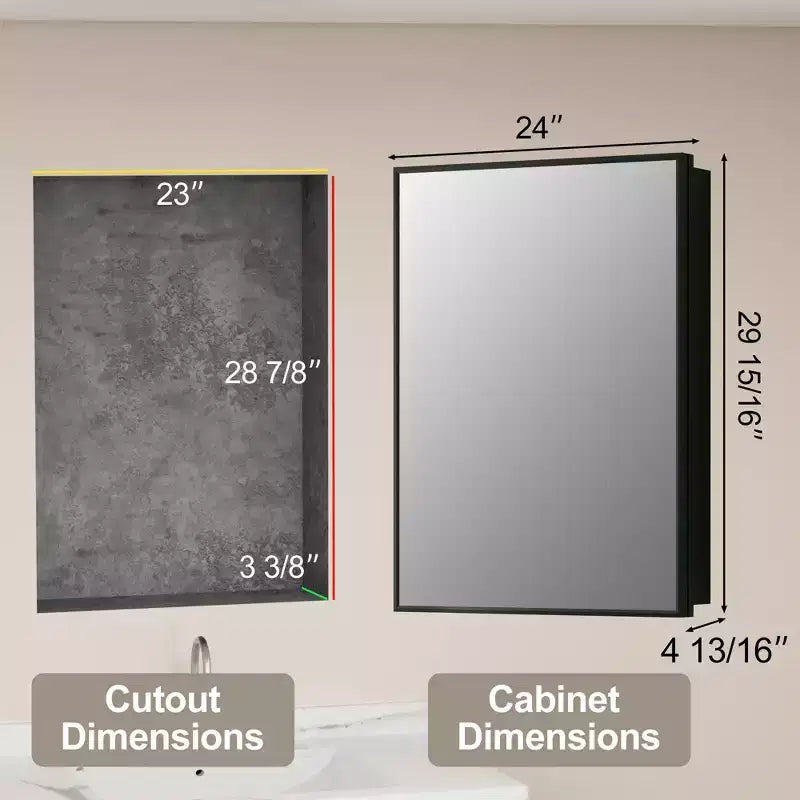 Armoire à pharmacie Elise avec miroir, armoire de salle de bain à montage en surface ou encastré, étagères réglables en verre trempé, réversible