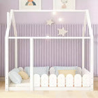 Lit cabane en bois avec barrière de sécurité pour enfants et adolescents, blanc