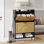 Meuble à chaussures Acekool avec 2 tiroirs basculants et rangement ouvert, pieds de support réglables, poignées métalliques, organisateur d'entrée