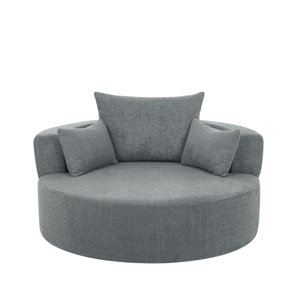 Fauteuil baril accent en chenille, Fauteuil de salon, Fauteuil rond avec base pivotante à 360 degrés et 3 coussins amovibles