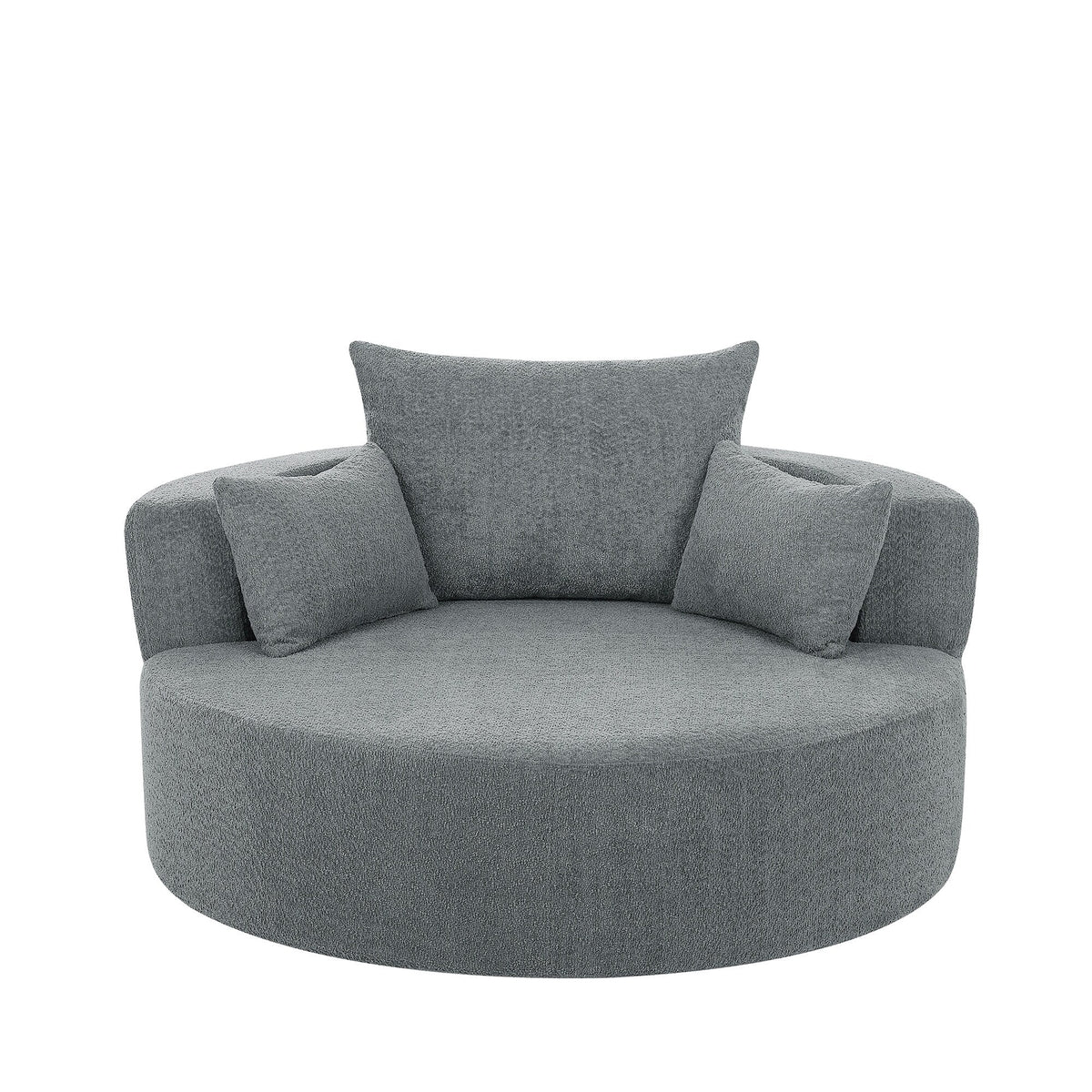 Fauteuil baril accent en chenille, Fauteuil de salon, Fauteuil rond avec base pivotante à 360 degrés et 3 coussins amovibles