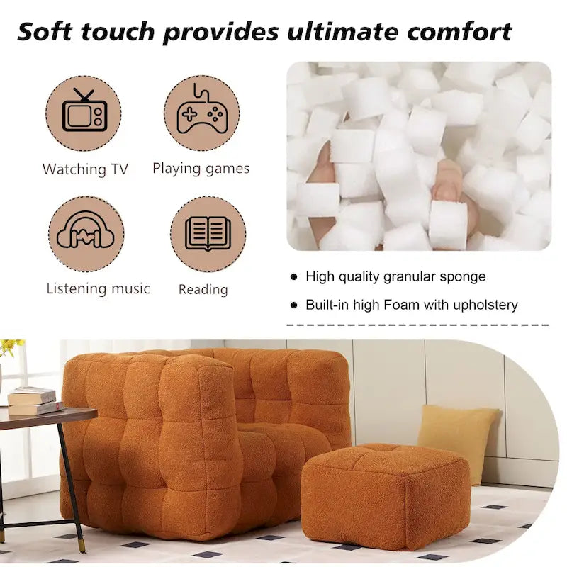 HOMEFUN Fauteuil d'appoint moderne capitonné en tissu bouclé avec ottoman
