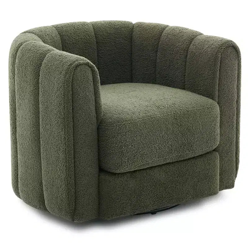Fauteuil d'appoint pivotant moderne, fauteuil barillet rotatif à 360° avec dossier rayé, fauteuil de salon rond, fauteuil de lecture confortable pour chambre à coucher ou chambre de bébé, vert