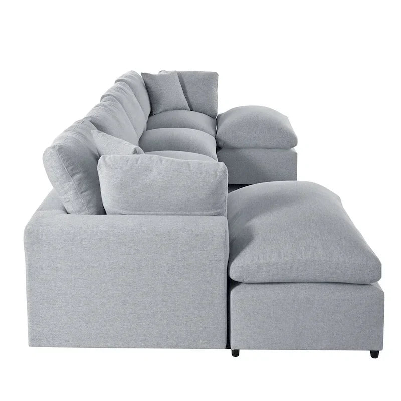 Canapé d'angle moderne en U avec 2 grandes méridiennes et poufs amovibles