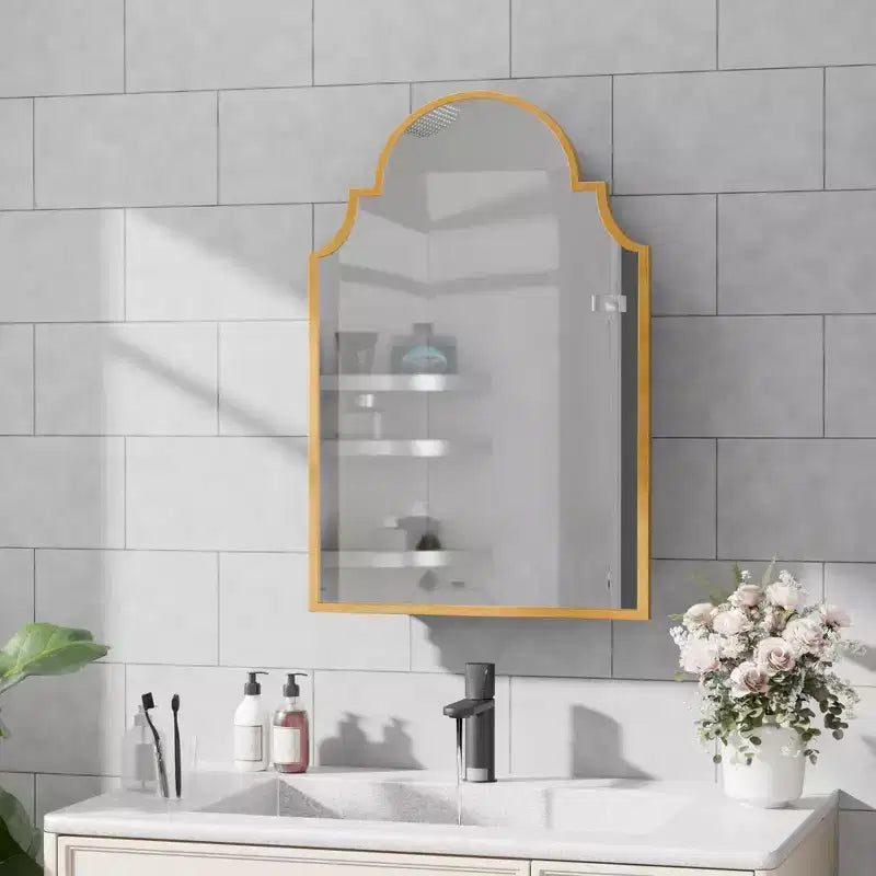 Armoire à pharmacie avec miroir, encadrement en fer forgé doré, 19,5 x 29,64 pouces, armoire murale pour salle de bain