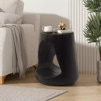 Table d'appoint évidée, texture aspect bois, coloris noir