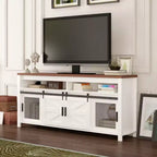 Meuble TV de ferme GustoWave, console TV robuste avec étagère réglable et porte coulissante style grange pour salon, chambre, blanc/noyer