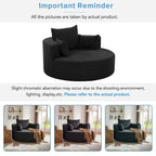 Fauteuil baril accent en chenille, Fauteuil de salon, Fauteuil rond avec base pivotante à 360 degrés et 3 coussins amovibles