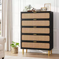 Commode Whizmax en rotin à 5 tiroirs pour chambre à coucher, commode haute avec tiroirs profonds, grande commode pour placard avec plateau large pour salon, couloir