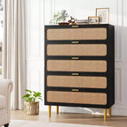 Commode Whizmax en rotin à 5 tiroirs pour chambre à coucher, commode haute avec tiroirs profonds, grande commode pour placard avec plateau large pour salon, couloir