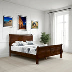 Lit traîneau Queen Gage Traditional, cadre en bois, finition cerise riche marron