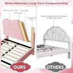 Lit plateforme capitonné jumeau GustoWave avec tête de lit coquillage pour enfants - Rose, pas besoin de sommier tapissier