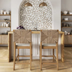 Tabouret de bar Beacon Bohemian Boucle, Chaise de comptoir rembourrée avec structure en bois massif et dossier en jonc de mer tressé