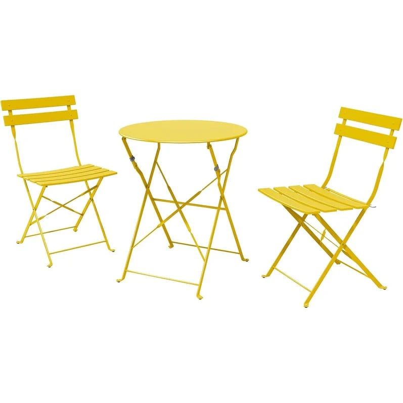 Ensemble bistrot pliant en métal 3 pièces, salon de conversation intérieur/extérieur résistant aux intempéries pour patio, cour, jardin