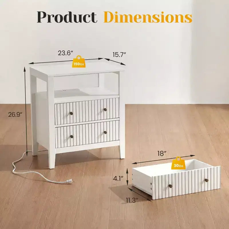 Table de chevet cannelée avec station de charge