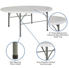 Table pliante ronde en plastique de 1,80 m avec poignée