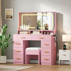 Coiffeuse de maquillage de 106 cm avec grand miroir et 8 tiroirs, table de toilette moderne avec plateau en verre, tabouret de rangement, pour chambre à coucher ou dressing