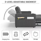 Canapé-lit causeuse Queen size 73" avec lit gigogne, poches et USB, petit canapé convertible moderne 2 places pour salon, gris