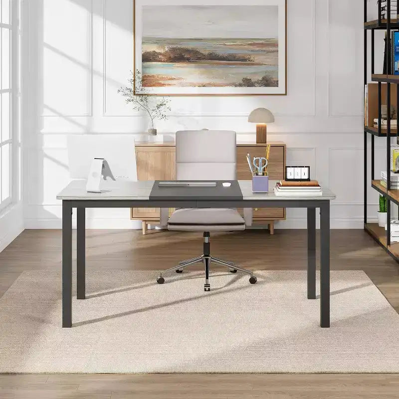 Acekool Bureau d'ordinateur moderne, Table de bureau de 160 cm, Grand bureau d'écriture avec cadre métallique, Bureau d'étude pour le travail à domicile