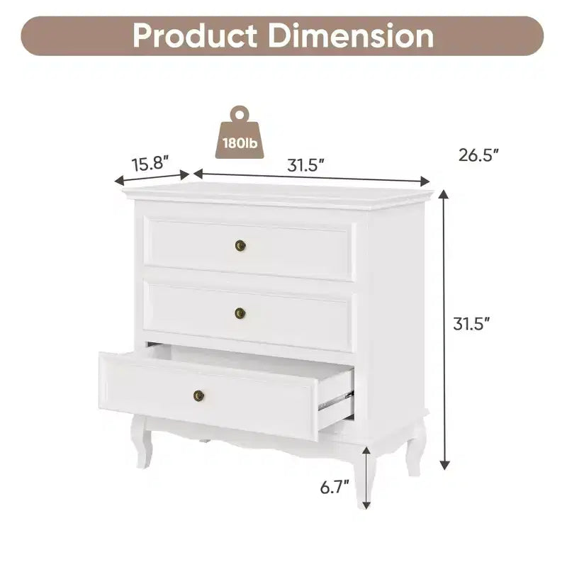 Commode Heynemo à 3 tiroirs pour chambre à coucher, grande commode avec glissières à roulement à billes, table de chevet/cabinet de rangement en bois moderne pour salon