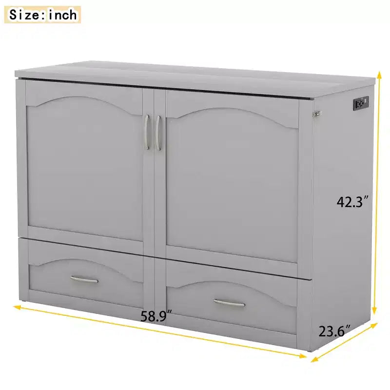 Lit escamotable Whisen avec structure de poulie, se plie dans une armoire avec tiroir et ports USB