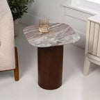 JONATHAN Y Milos 18 Table d'appoint carrée rustique minimaliste en marbre et bois