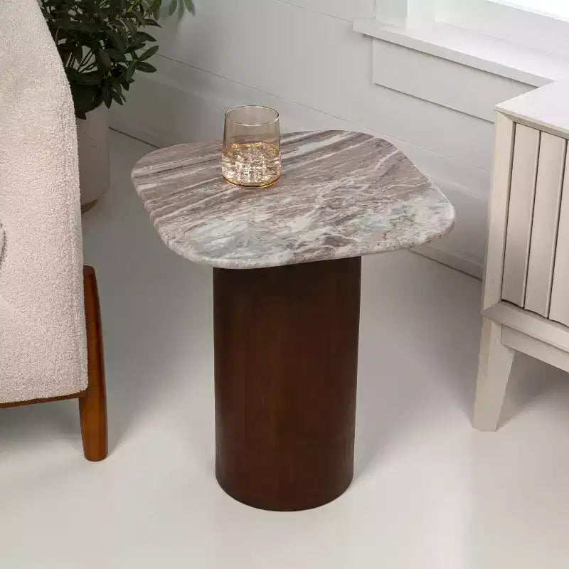 JONATHAN Y Milos 18 Table d'appoint carrée rustique minimaliste en marbre et bois