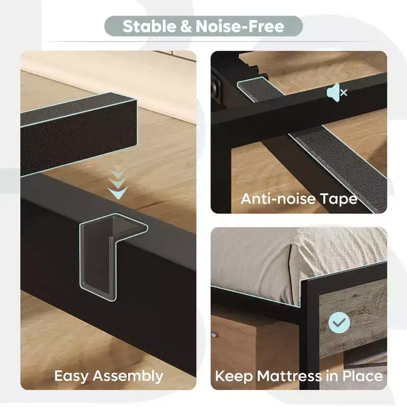 Cadre de lit Bestier Queen/Full en tissu, plateforme de lit LED, tête de lit de rangement avec étagères pliantes et station de charge